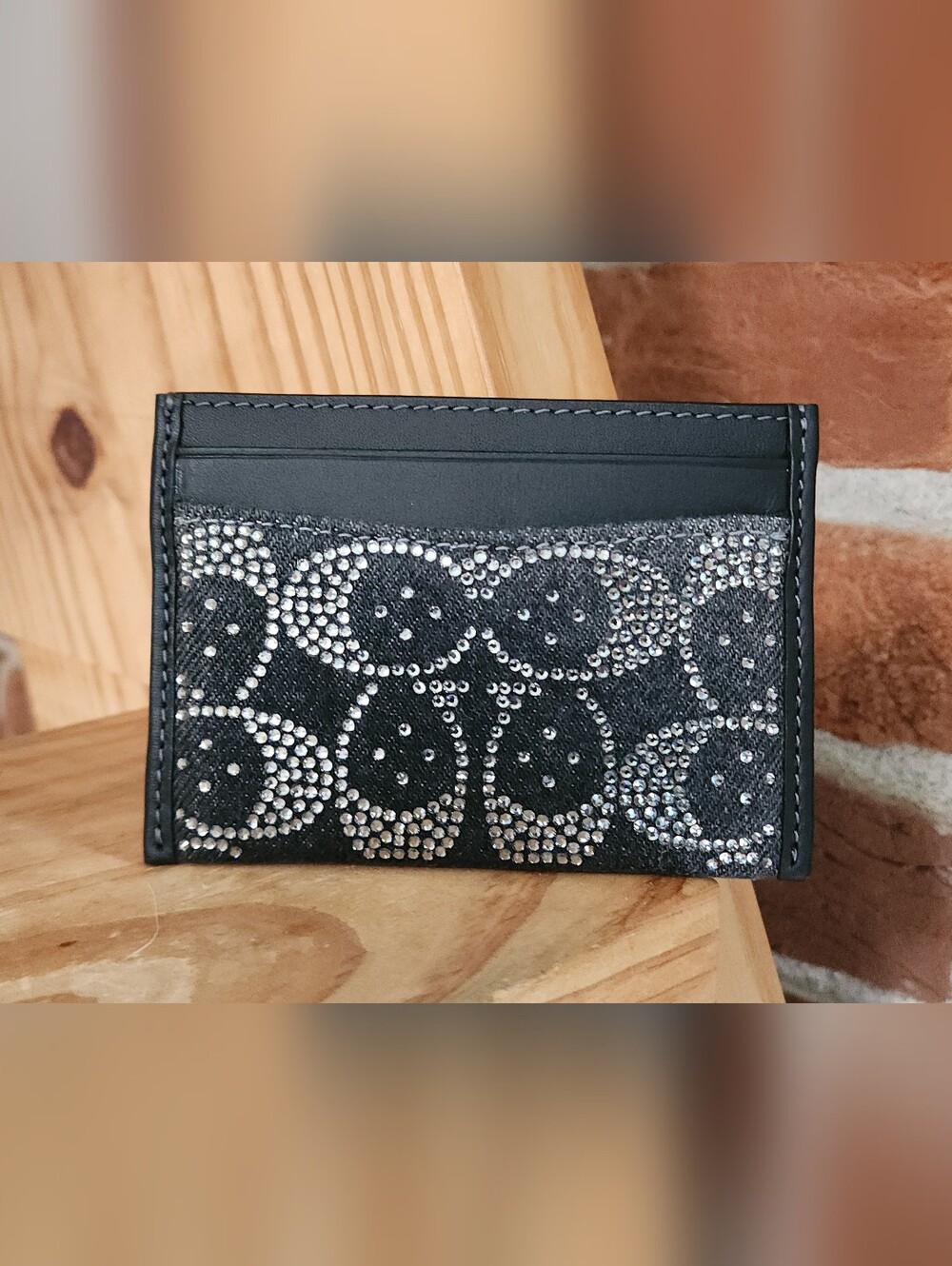 Coach Black Denim Crystal Signature Essential Card Case